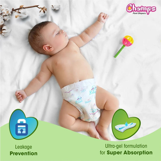 Champs Soft & Dry Pant Style Baby Diapers | Long-lasting Leakage Protection | Pack of 1 - XL (24 Pieces)