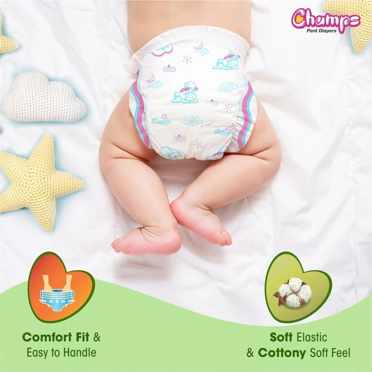Champs Soft & Dry Pant Style Baby Diapers | Long-lasting Leakage Protection | Pack of 1 - S (40 Pieces)