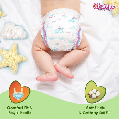 Champs Soft & Dry Pant Style Baby Diapers | Long-lasting Leakage Protection | Pack of 1 - XL (24 Pieces)