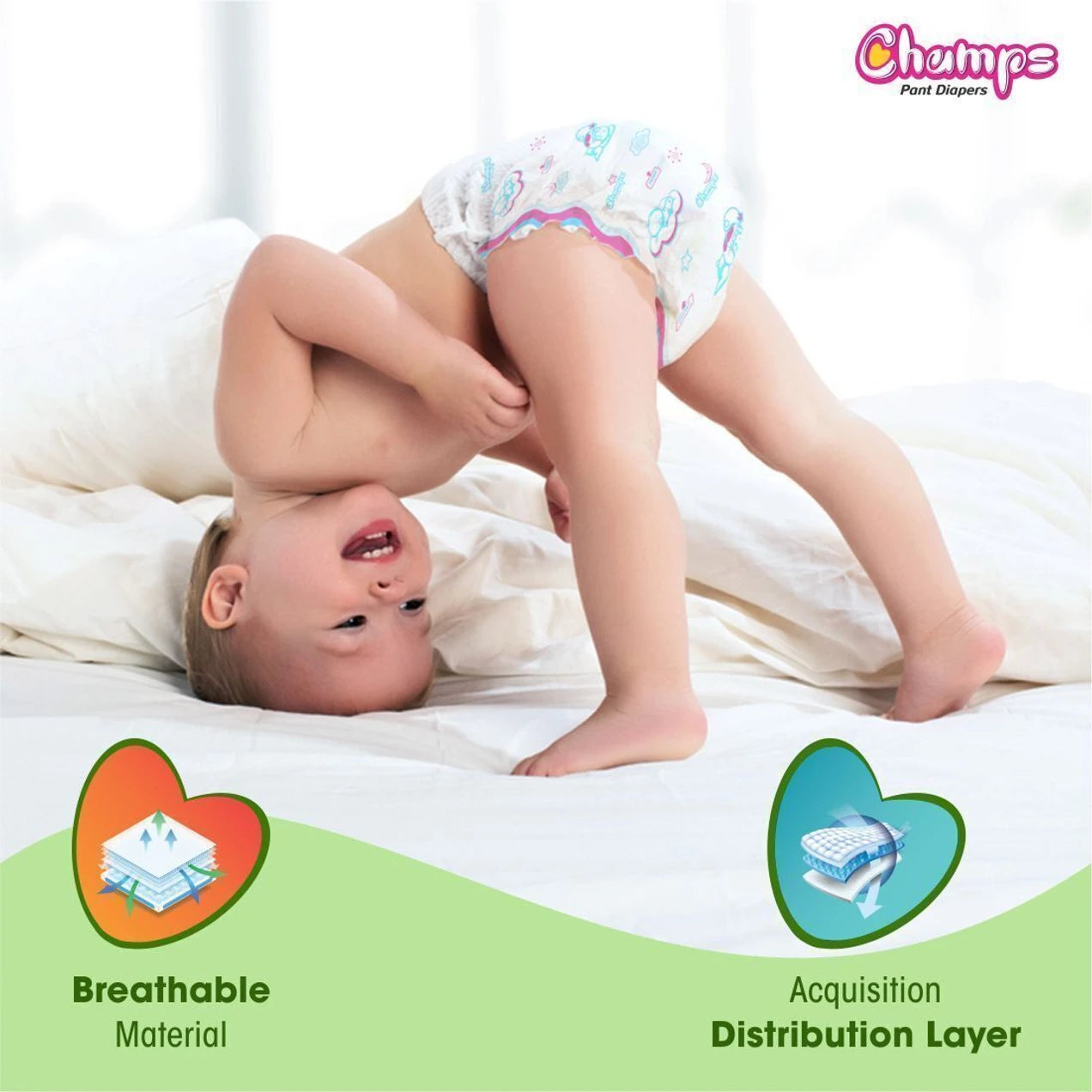 Champs Soft & Dry Pant Style Baby Diapers | Long-lasting Leakage Protection | Pack of 1 - S (40 Pieces)