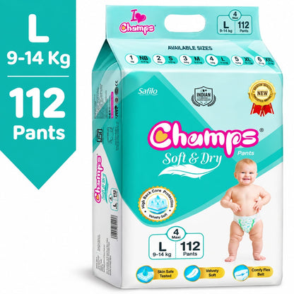 Large 112 Premium Pants - Champs Soft & Dry Pants Baby Diaper- No Rashes - No Leakage