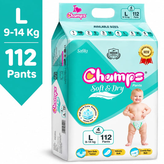 Large 112 Premium Pants - Champs Soft & Dry Pants Baby Diaper- No Rashes - No Leakage