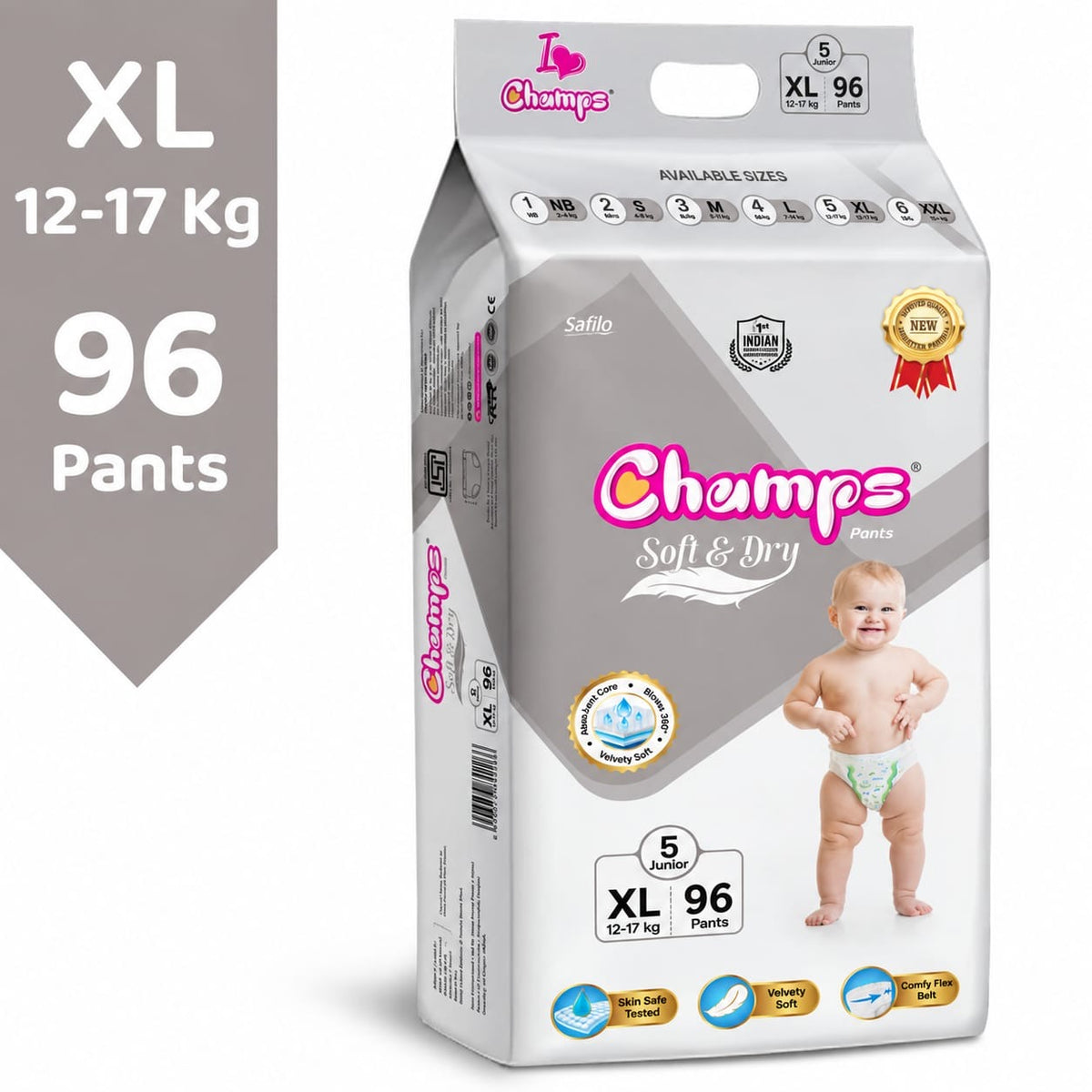 XL 96  Premium Pants Champs Soft & Dry Premium Pants Baby Diaper